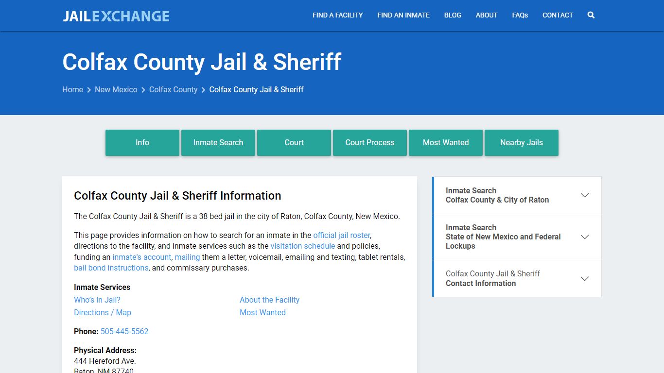 Colfax County Jail & Sheriff, NM Inmate Search, Information